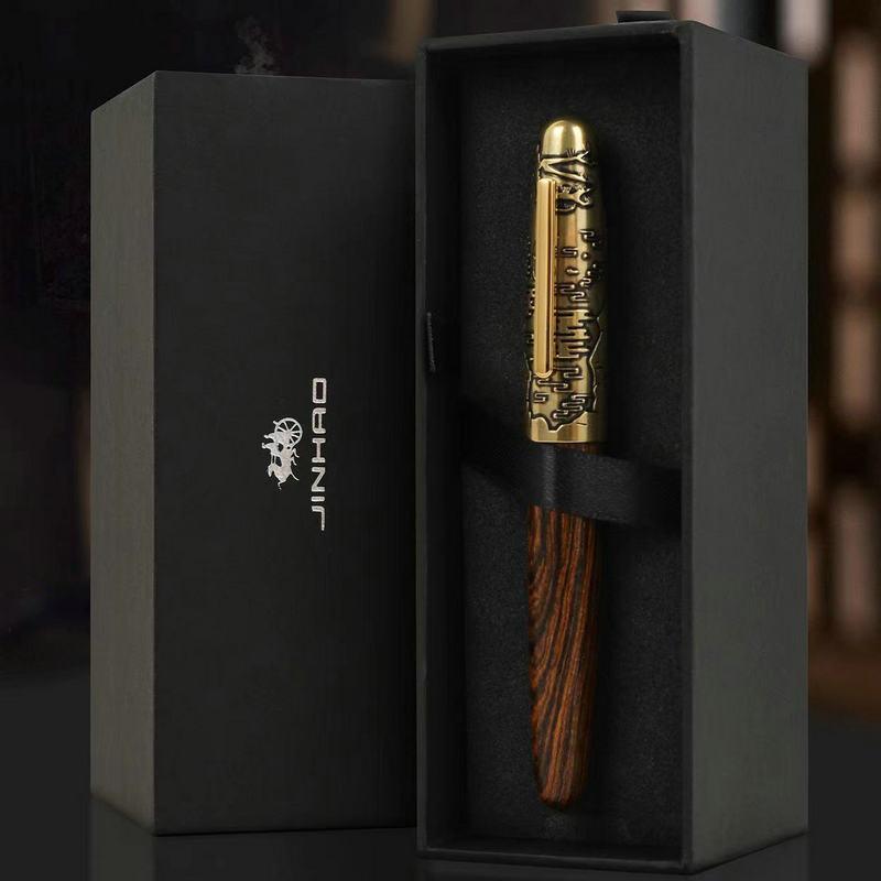 Jinhao Tiger Embossed Fountain Pen Fine Nib Handmade Wooden and Metal Writing Office & School Pen JHP001