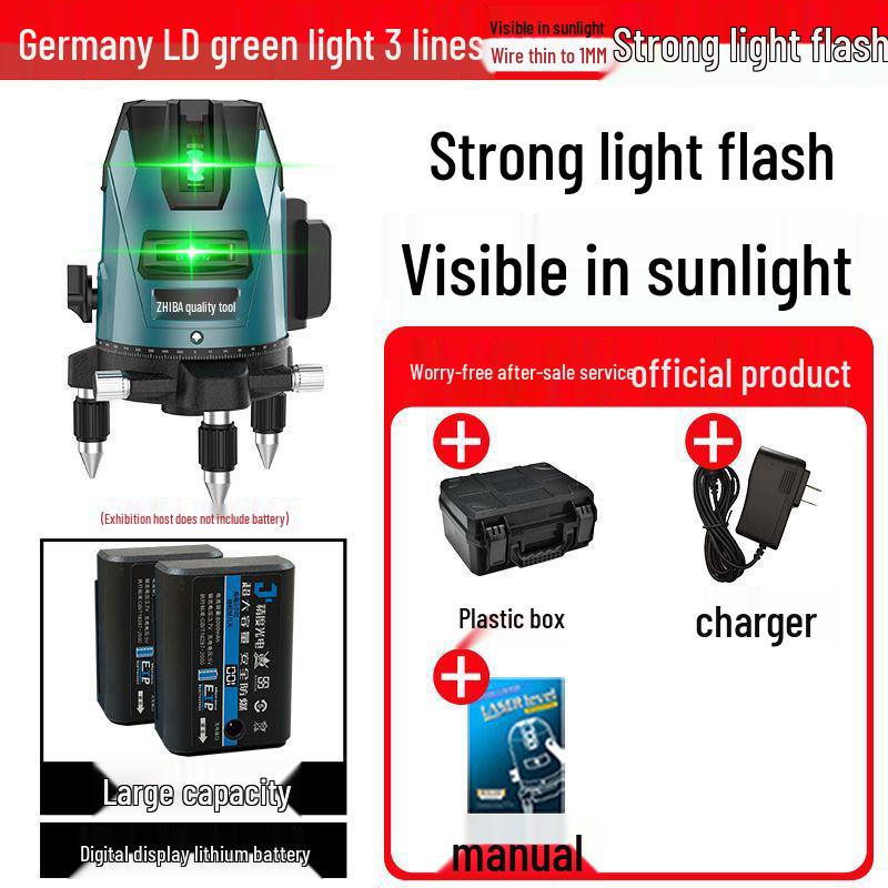 High-Precision Outdoor Green Laser Level - 2, 3, or 5 Lines with Infrared Automatic Leveling