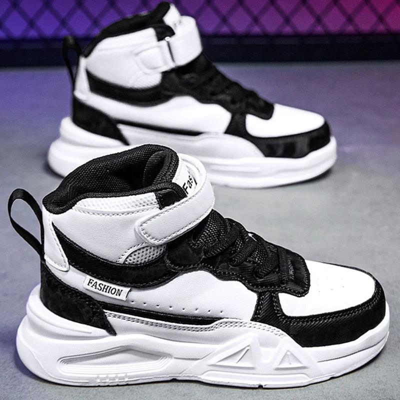 Children's Running Shoes Outdoor Leather Surface Fashionable Tennis Shoes Casual High Top Comfortable Board Shoes for Kids