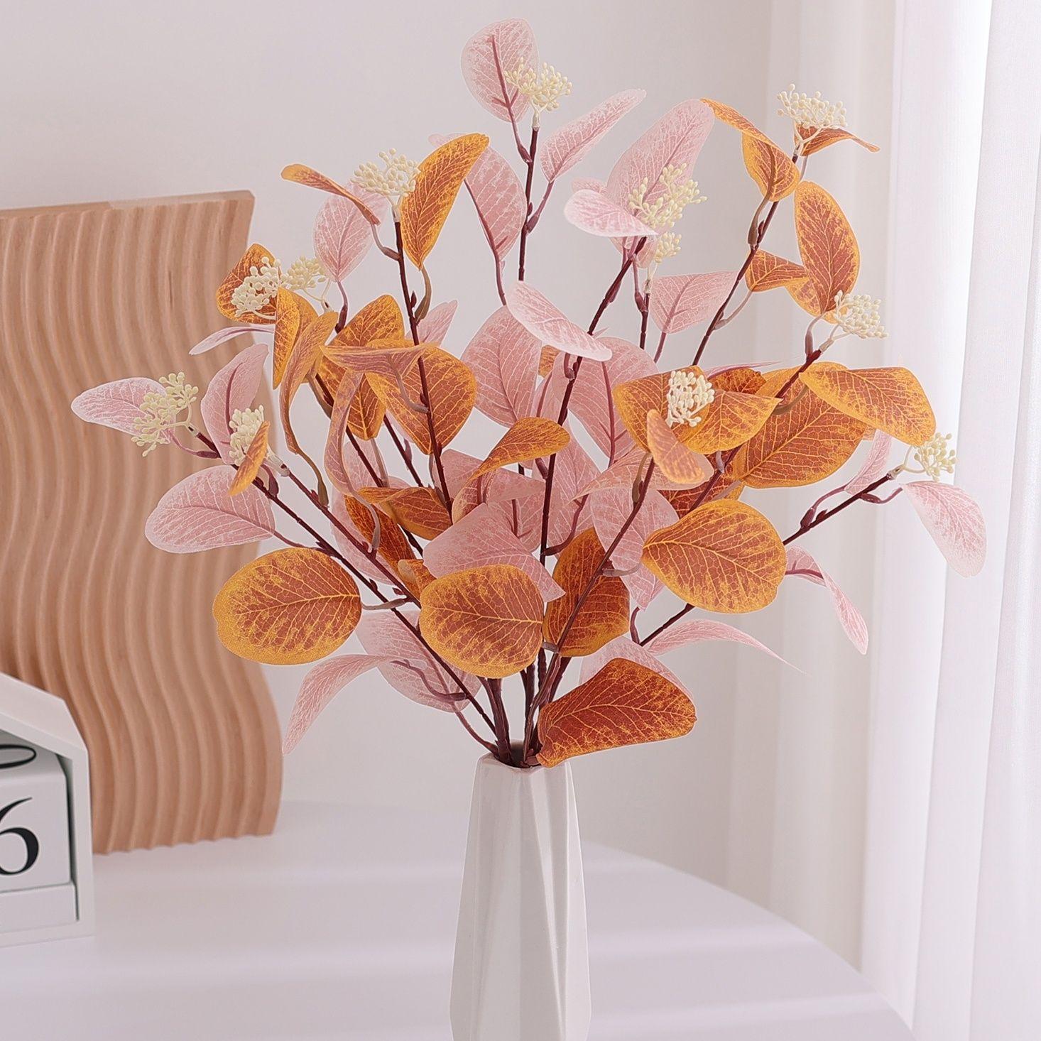 

Поддельные цветы в скандинавском стиле, имитация эвкалиптовых листьев, ветки эвкалиптовых листьев, цветочная композиция из зеленых растений, цветочный орнамент 2 pink + 2 autumn colors [excluding bottle]