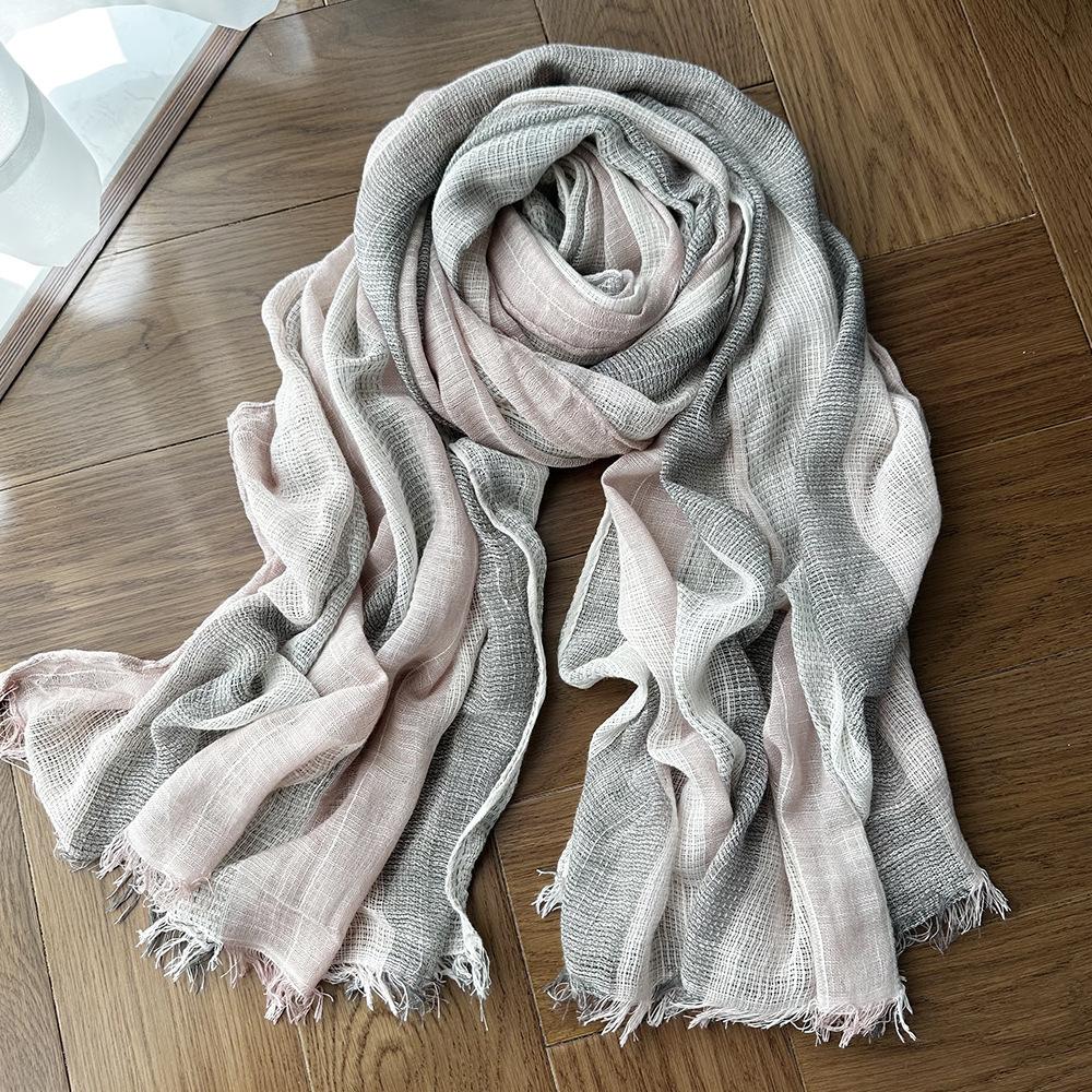 

Длинный полосатый шарф Полосатый цветной хлопковый солнцезащитный платок с маленькой кисточкой 190*80cm