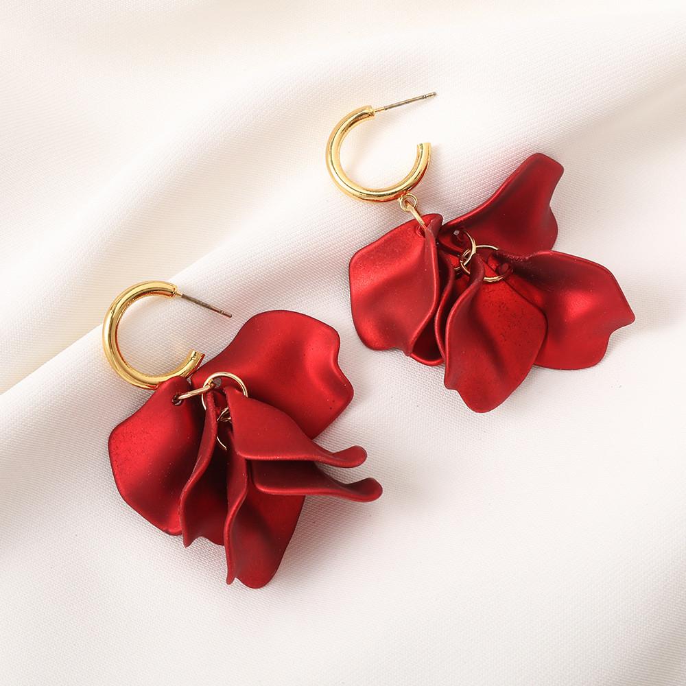 Pinkdudu Modische Rosenblütenblatt-Hängeohrringe Harz Perlmuttglanz Blumenohrringe Damen Schmuck PD2386