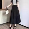 Women's Black High-Waist Pleated A-Line Long Skirt – Slim, Hip-Covering, High-End Spring Style