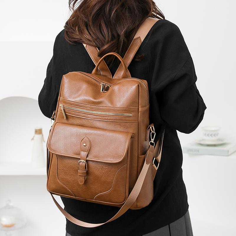 Women's Backpack Large Capacity Soft Leather Retro Backpack Travel Computer Bag