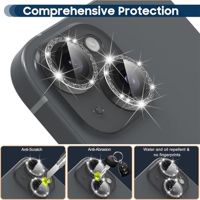 Tempered Glass Camera Protector for iPhone 15 and iPhone 15 Plus - 9H Rigid Glossy Black Contour
