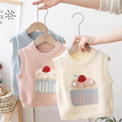 Baby Girls Knitted Sweet Vests Sleeveless Pullovers Tops For Girls Kids Waistcoats Korean Style Spring Autumn 0-6Years
