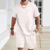 Mens Waffle Knit Short Sleeve T-Shirt and Shorts Two Piece Casual Set