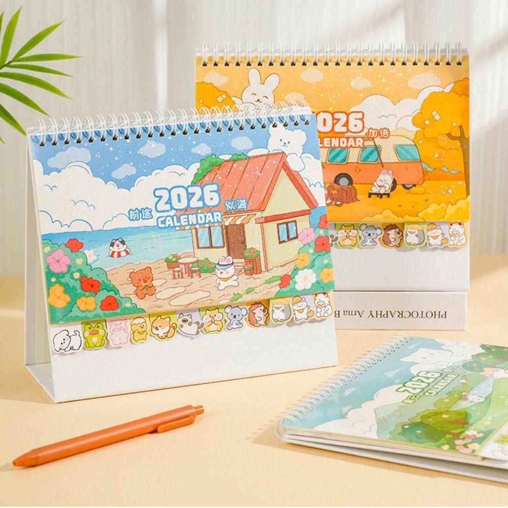 Memo Notes 2026 Desk Calendar One Month to View Cartoon Monthly Calendar Coil Binding Learning Plan Calendar Study Planning