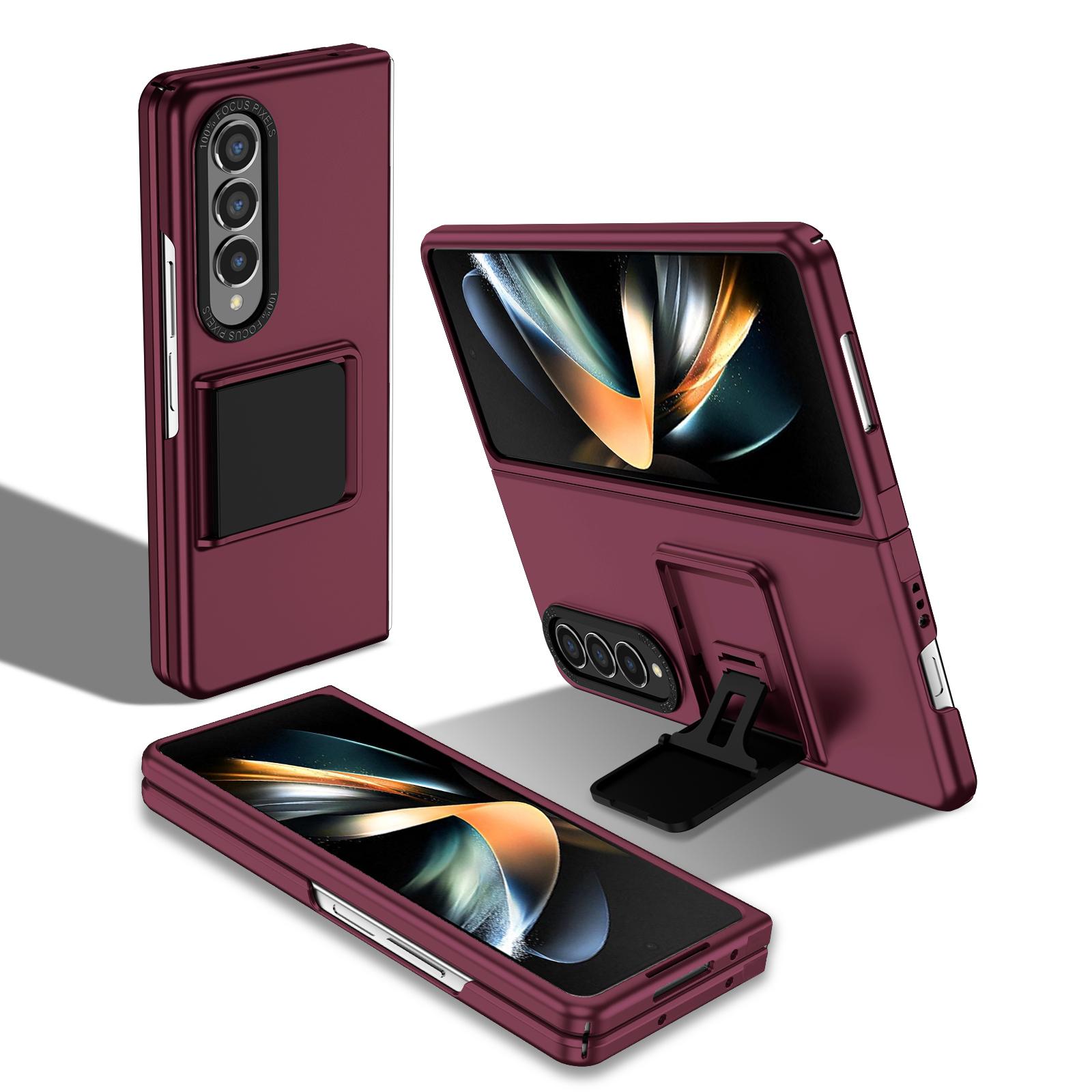 

For Samsung Galaxy Z Fold4 5G Case Anti-Scratch Phone Cover Hard PC Case with Kickstand Wine Red