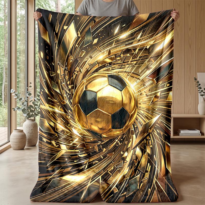 Golden Soccer Celebration Theme blanket Lightweight Warm Flannel Blanket Decorative Throw Blanket for Home Decoration