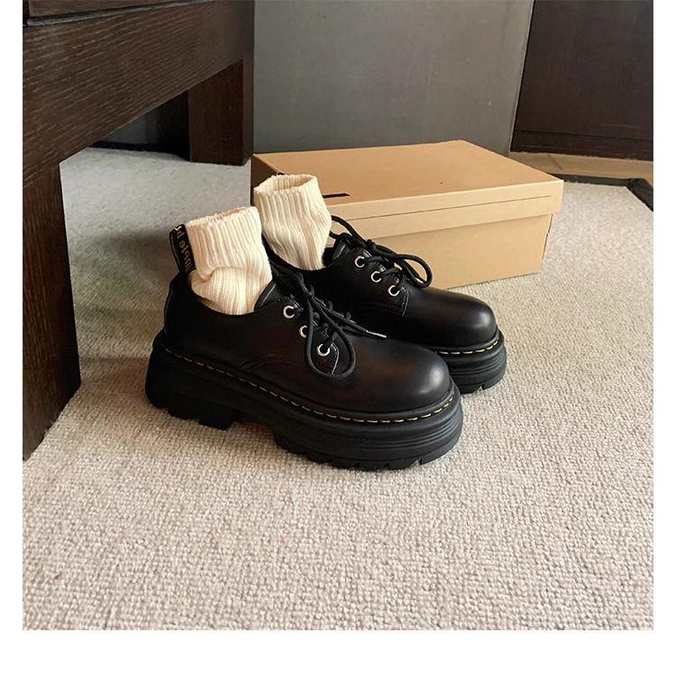 Dámské Oxfords na platformě z měkké kůže – Podzim/Zima 2025 Britský styl Boty na šněrování zvyšující výšku.