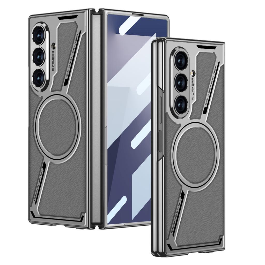Z shaped Shell Electroplating Plain Leather Suitable for Samsung Zfold7 Mobile Phone Case Film Integrated Built In Magnetic Ring Protection Case