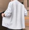 Emptio Simple Long Sleeve Korean Office Slim Half Washable Moe Waffle Light Gray Men's Cardigan, Washable, Warm, Knit, Oversized, Stylish, Wear, Fit,