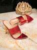 Women's High-heeled Sandals Red Fashion One-pedal Stiletto Fashion Party Pointed Split-toe Simple High-heeled Sandals