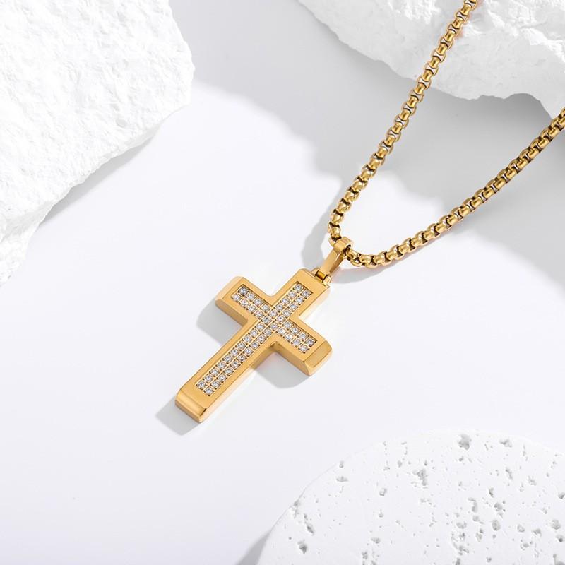 2026 Stone Cross Necklace Fashion Light Luxury Necklace Jewelry Premium Jewelry Full Diamond Men's Necklace