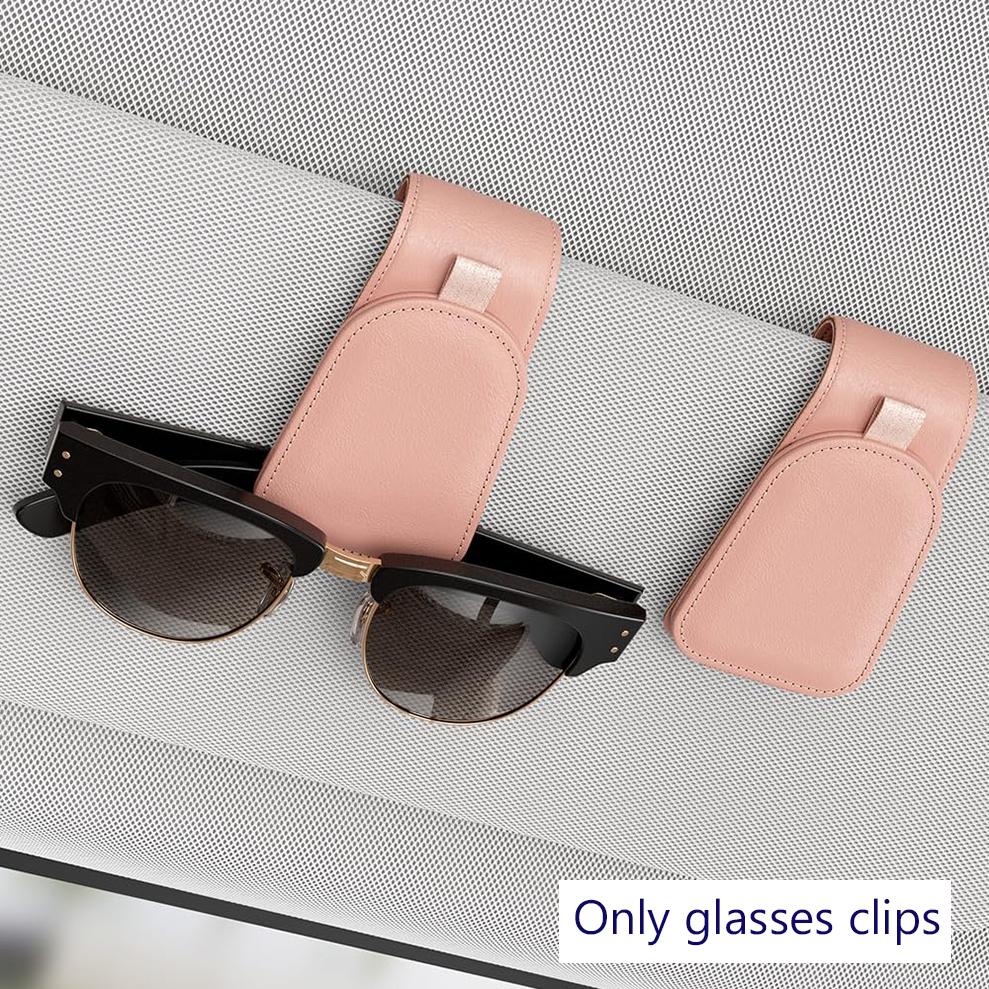 Glasses Holder Clip for Car Sunglass Holder, Storage Card Clip PU Leather Magnetic Sunglasses Clip for Car Visor