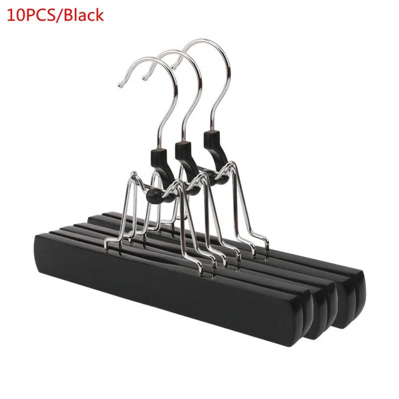 10PCS Multifunction Hotel Neat Wardrobe Skirt Hanger Wooden No Trace Clip Type Storage Drying Rack Trouser Clothes Hanger