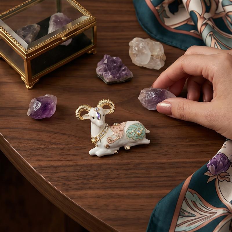 Shiny Sheep Goat Animal Brooch Rhinestone Pearl Decor Lapel Pin Elegant Women Jewelry for Coat Dress Bag Daily Decoration