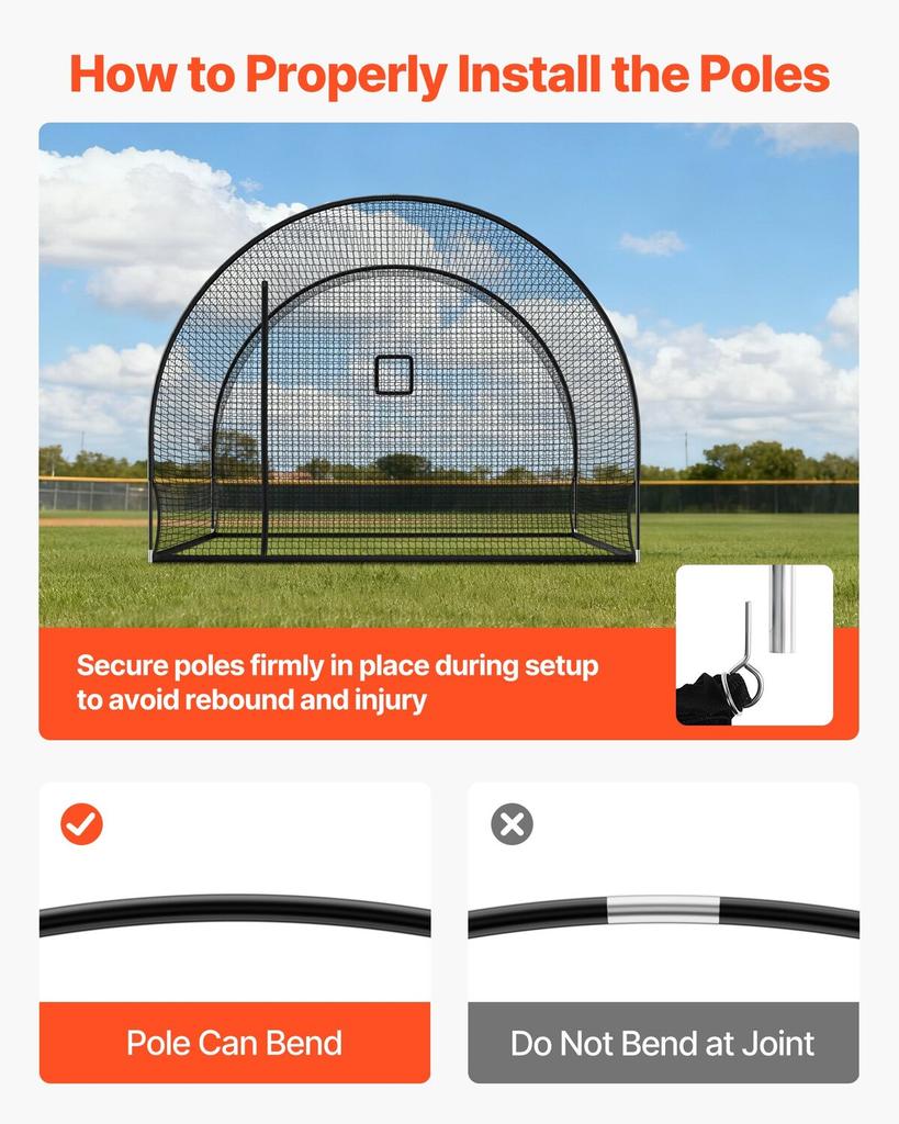 Baseball Batting Cage, 3660 x 3100 x 2330mm Freestanding Portable Batting Cage, Hitting Cages with 4-Ply Knotless Polyester & Pitching Machine