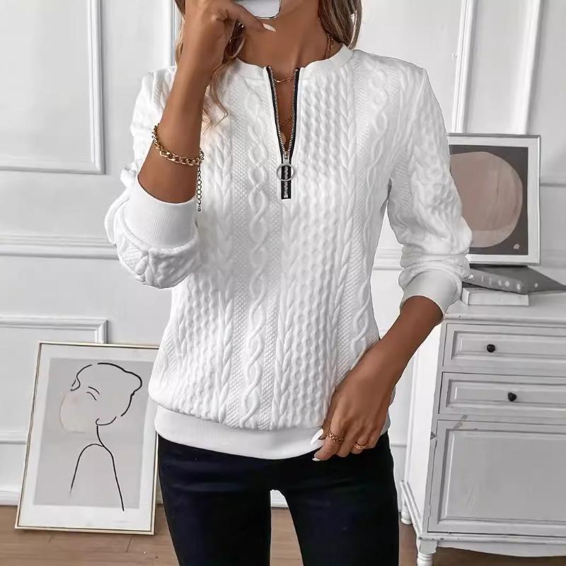 Damen Pullover Pullover Reißverschluss Herbst und Winter Lässiges Langarm Strukturiertes Oberteil