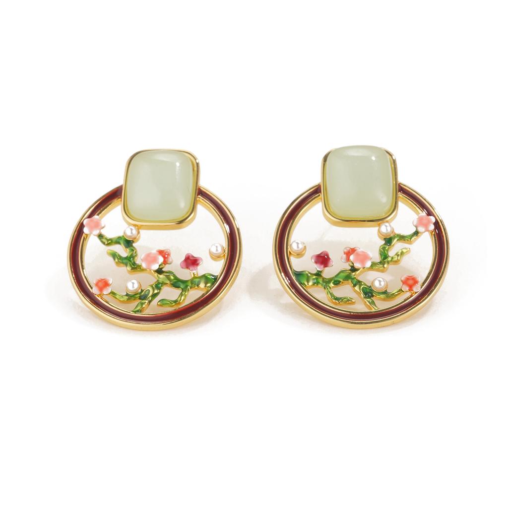 New Spring Pearl Flower Earrings Niche Design Premium Earrings 2026 Enamel Temperament Non-collision Earrings