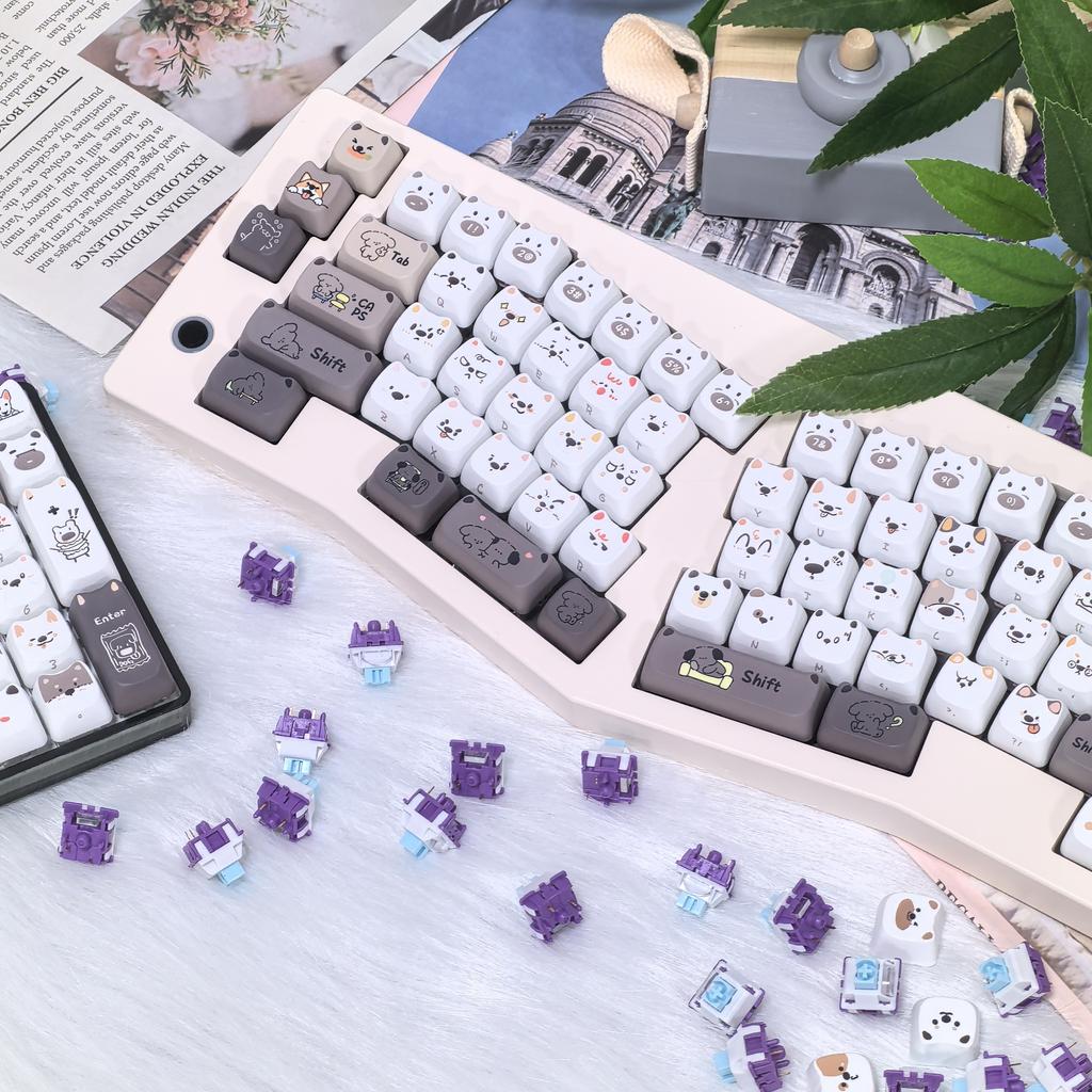 MAIMOOO Cute Puppy Keycaps Cat Head MAO PBT Square Key Cap Thermal Sublimation Mechanical Keyboard Keycap Dog Set For AULA F75