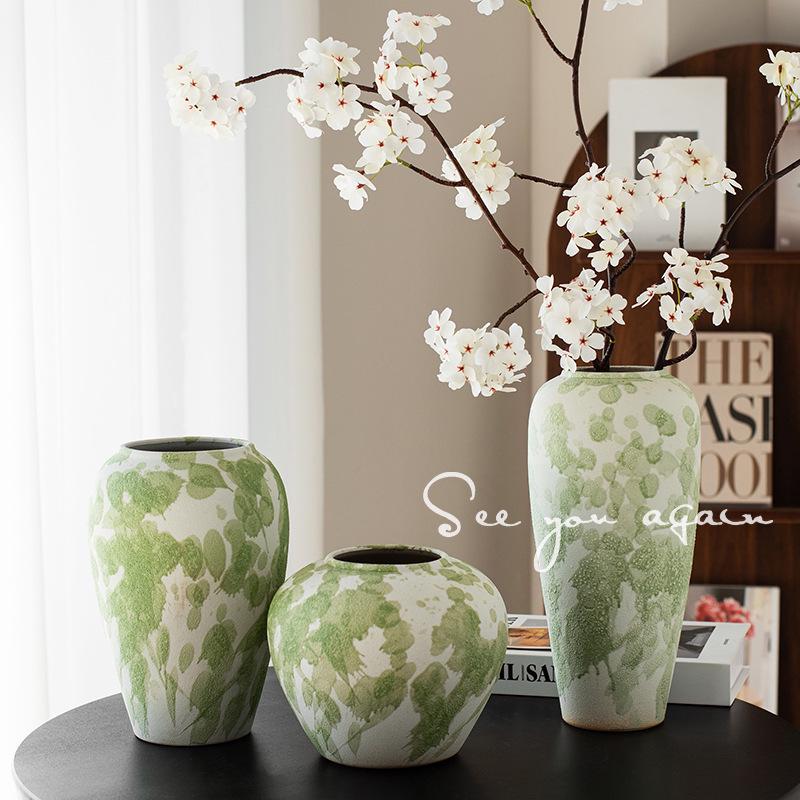 Wabi-Sabi Ink Splash Ceramic Vase: Elegant Retro Flower Arrangement for Living Room or Dining Table
