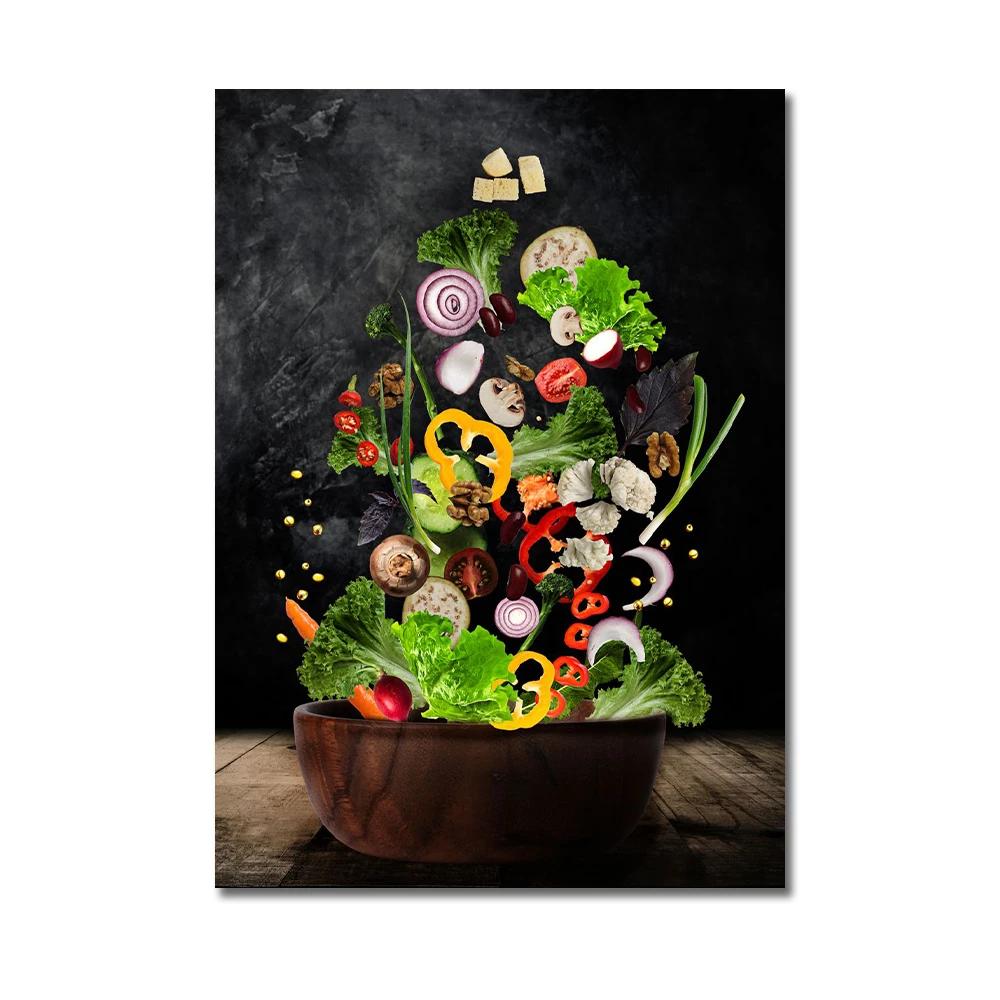 Köksposter Pizza Biff Sallad Hamburgare Burrito Bilder Restaurang Väggkonst Tryck Västkök Canvasmålning Ingen Ram