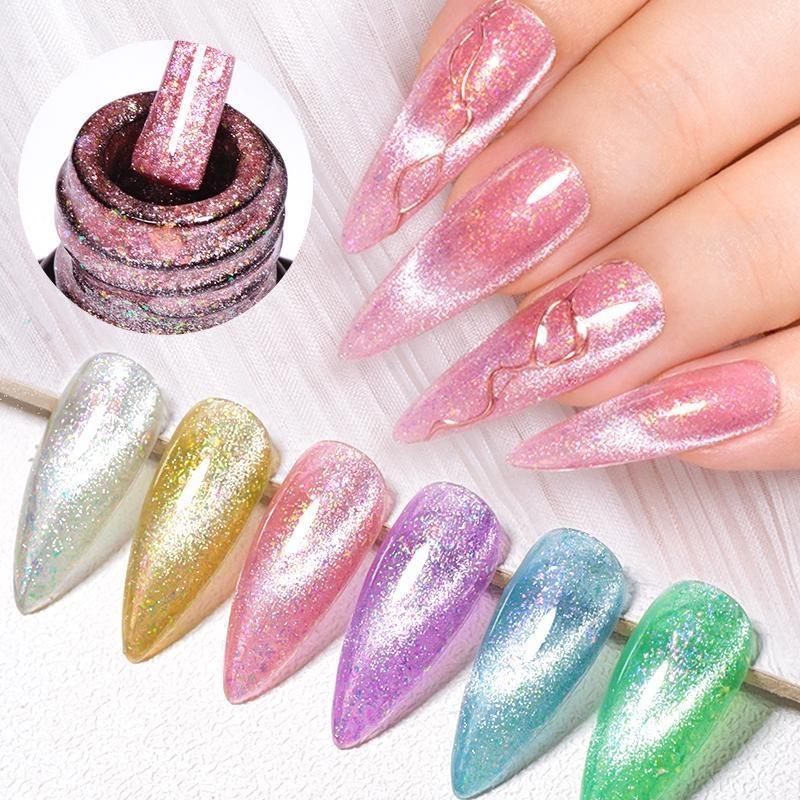 Mtssii 7ml Glitter Magnetic Gel Nail Polish Cat Magnetic Gel Colorful Laser Gel Semi Permanent Soak Off Sparkling Nail Art Gel Varnish