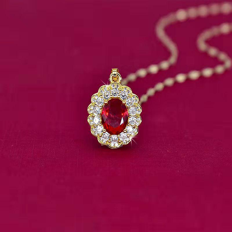 Light Luxury Soft Water Drop Ruby Necklace Women'S High Value Personality Does Not Fade Pendant Collarbone Chain