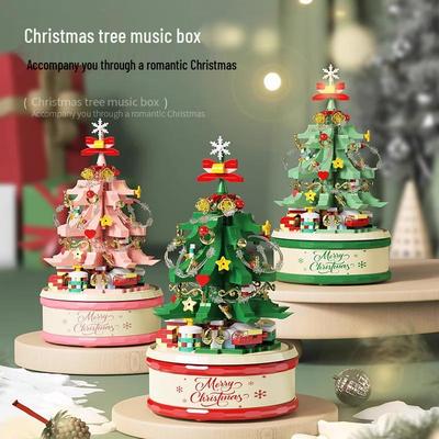 Christmas Tree Music Box Building Blocks with Santa & Snowman - Compatible with LEGO, Holiday Decorations & Children's Toys