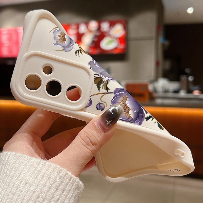 Purple Flower Pattern Shockproof Back Cover for Samsung S25 S24 S23 S22 Ultra A15 A55 A35 A34 A06 A05 A53 A54 Silicone Soft Lens Protection Matte Case