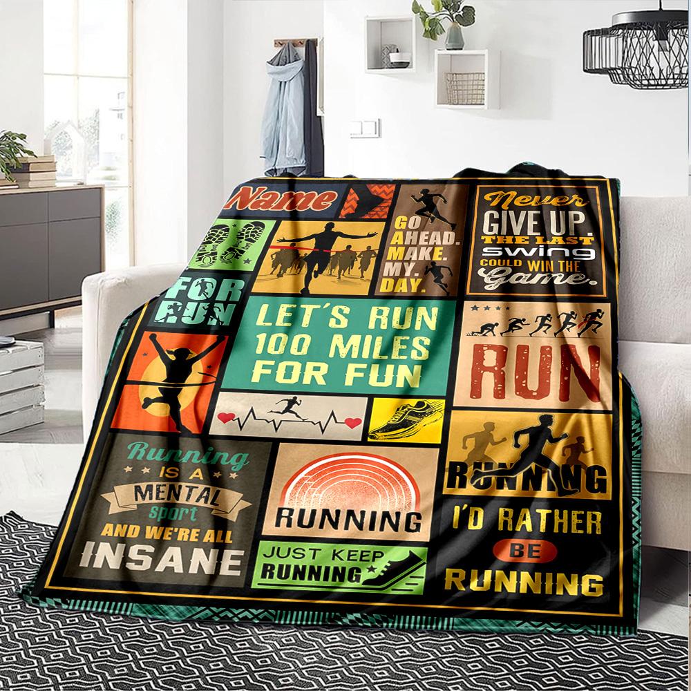 Running Motivation Home Customize Your Name Blanket Comfortable Soft Lightweight Allseason Multipurpose Blanket For Picnics Sofas Offices Beds Living