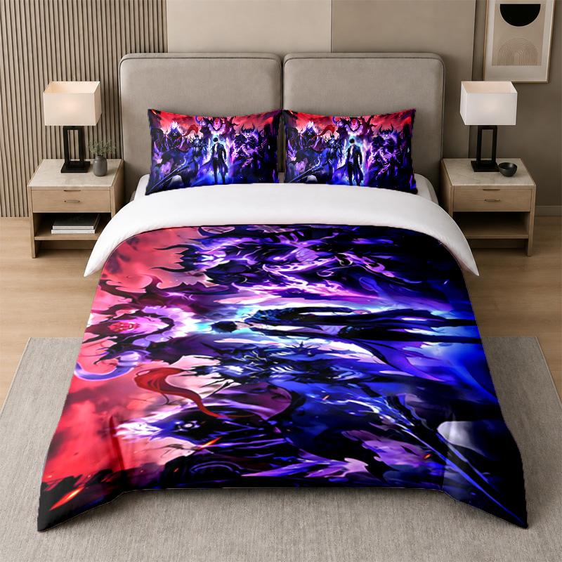 3Pcs Bed Set,Solo Leveling 1 Duvet Cover and 2 Pillowcases, Printed Bedding Decor For Guest Room