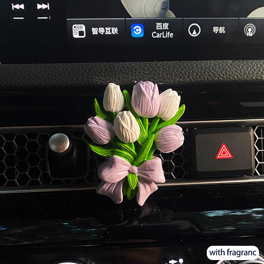INS Tulip Car Fragrance Diffuser Stone Elegant Flower Butterfly Car Air outlet Decoration Pendant Fragrance Interior Accessories