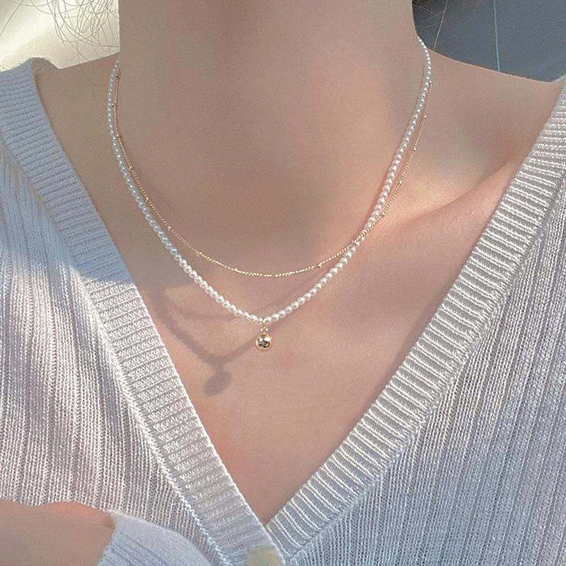 Shijia Pearl Necklace Female Clavicle Chain Beaded Double Neck Chain Design Sense Necklace Wholesale