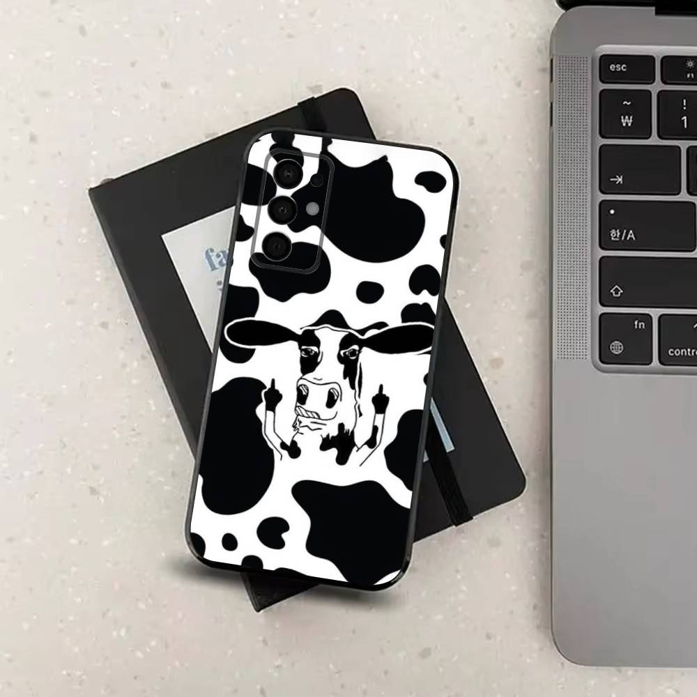 Cute Cow Print  For Samsung Galaxy A73,31,32,72,41,53,52,71,22,5G,Note,J7,8,9 Soft Black  Silicone Phone Case