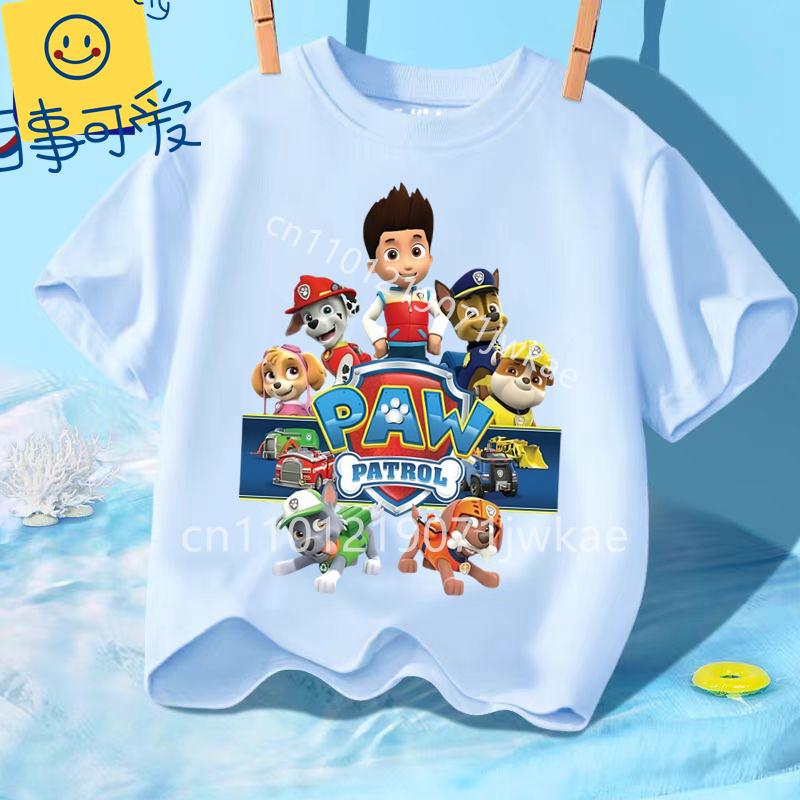 Paw Patrols Girl Boys T Shirt Cartoon Skye Short Sleeve Tops Summer Kids Korean Clothes Baby Casual Tees Cute Birthdays Gifts