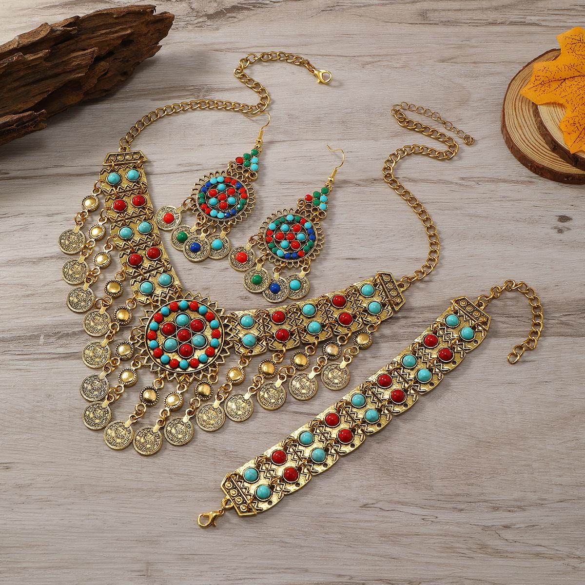 

Европейские и американские ретро многослойные монеты, цветные ожерелья, ювелирные изделия, женские аксессуары, серьги, ожерелья, браслеты, заглушки для серег.