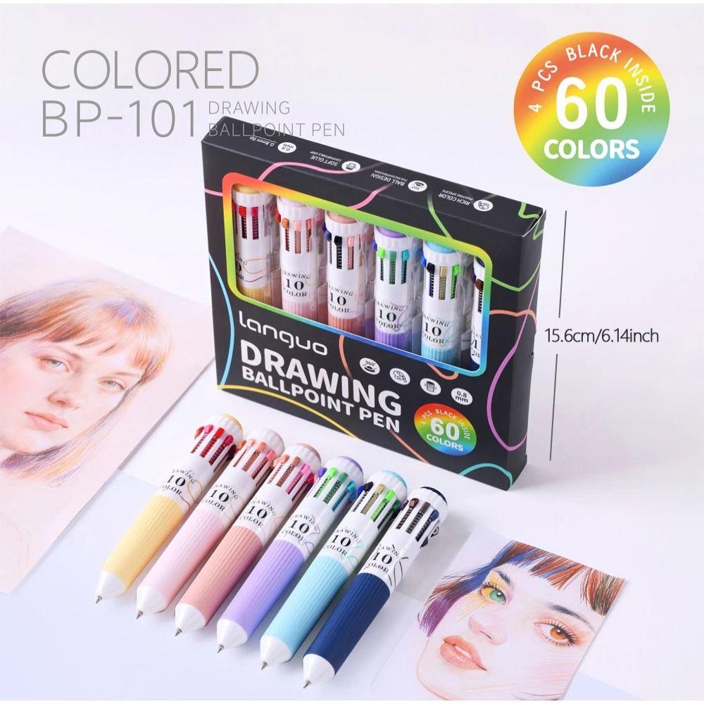 6Pcs/Set Multi-Function Colored Pens 60 Colors Multicolor Pens  for Painting Study Marking
