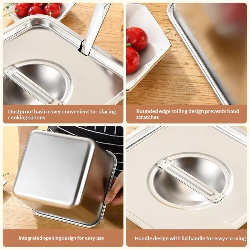 Stainless Steel Tank Box With Cover Kitchen Oil Basin Square Barrel Storage Bottle Seasoning Box Jars And Lids Spice Jars Set