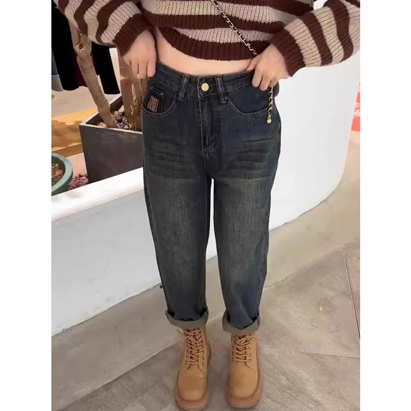 Women's High Waist Pear-Shape Slimming Embroidered Velvet Jeans