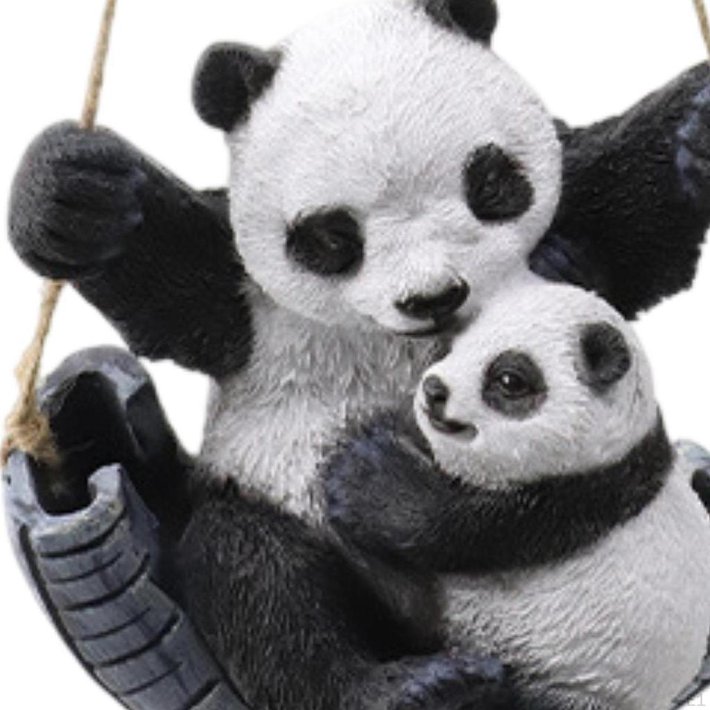 Hanging Panda Sculpture, Garden Statue, Cute Decoration, Animal Figurine Resin Ornament for Yard