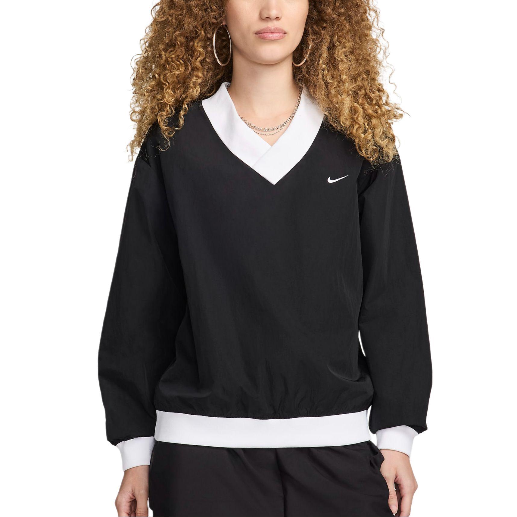 

New Nike Sportswear Essential Women s Loose Uv Woven Long Sleeve V Neck Top FV7649-010 XS
