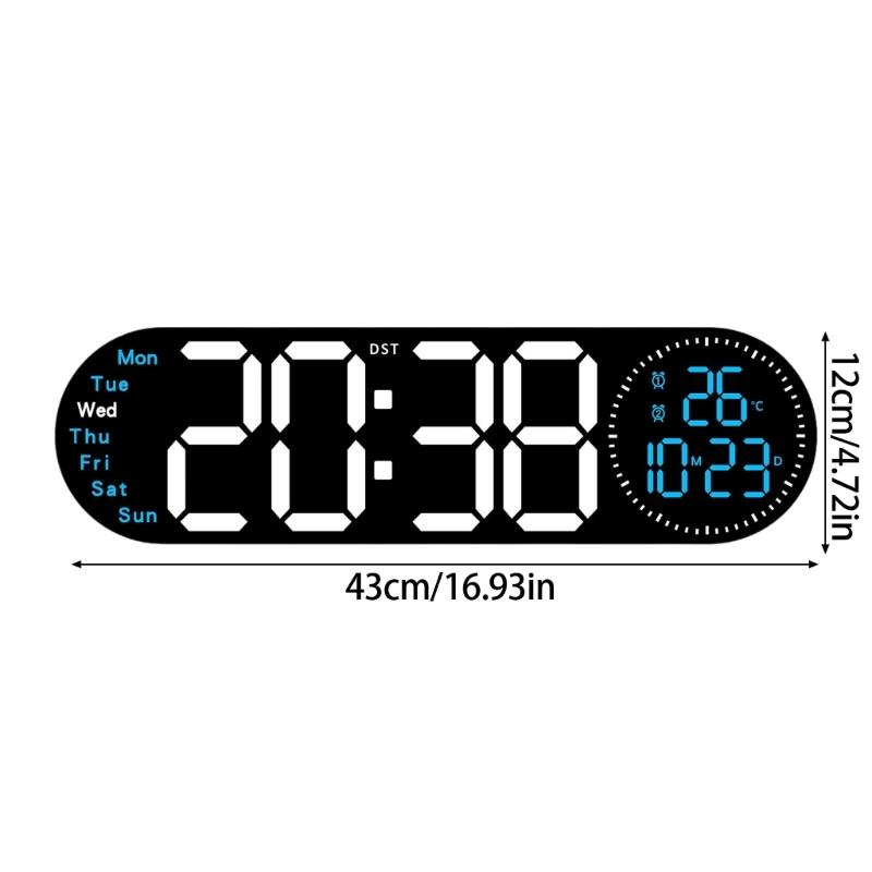Large LED Wall Clock with Remote Control 2 Alarms Date Temperature Easy To Read Display for Home Decors Time Management