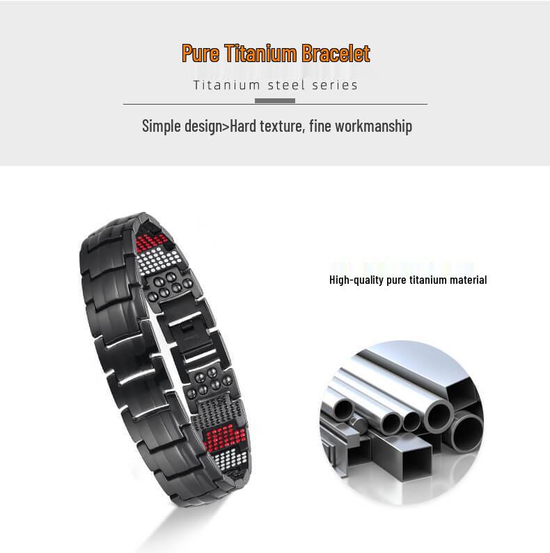 Men's Magnetic Titanium Bracelet with Germanium Beads - Stainless Steel Jewelry