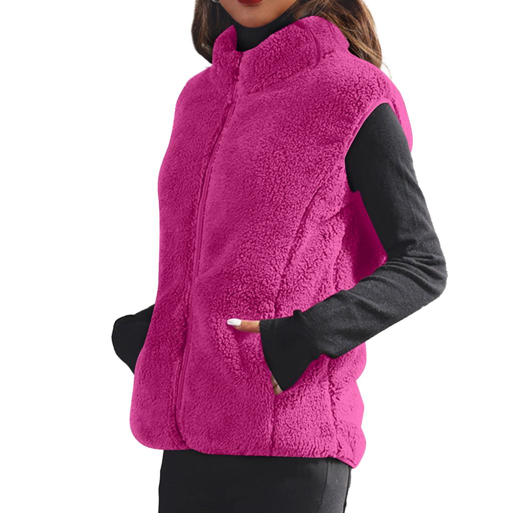Women's Solid-color Fashionable Fleece Vest Jacket
