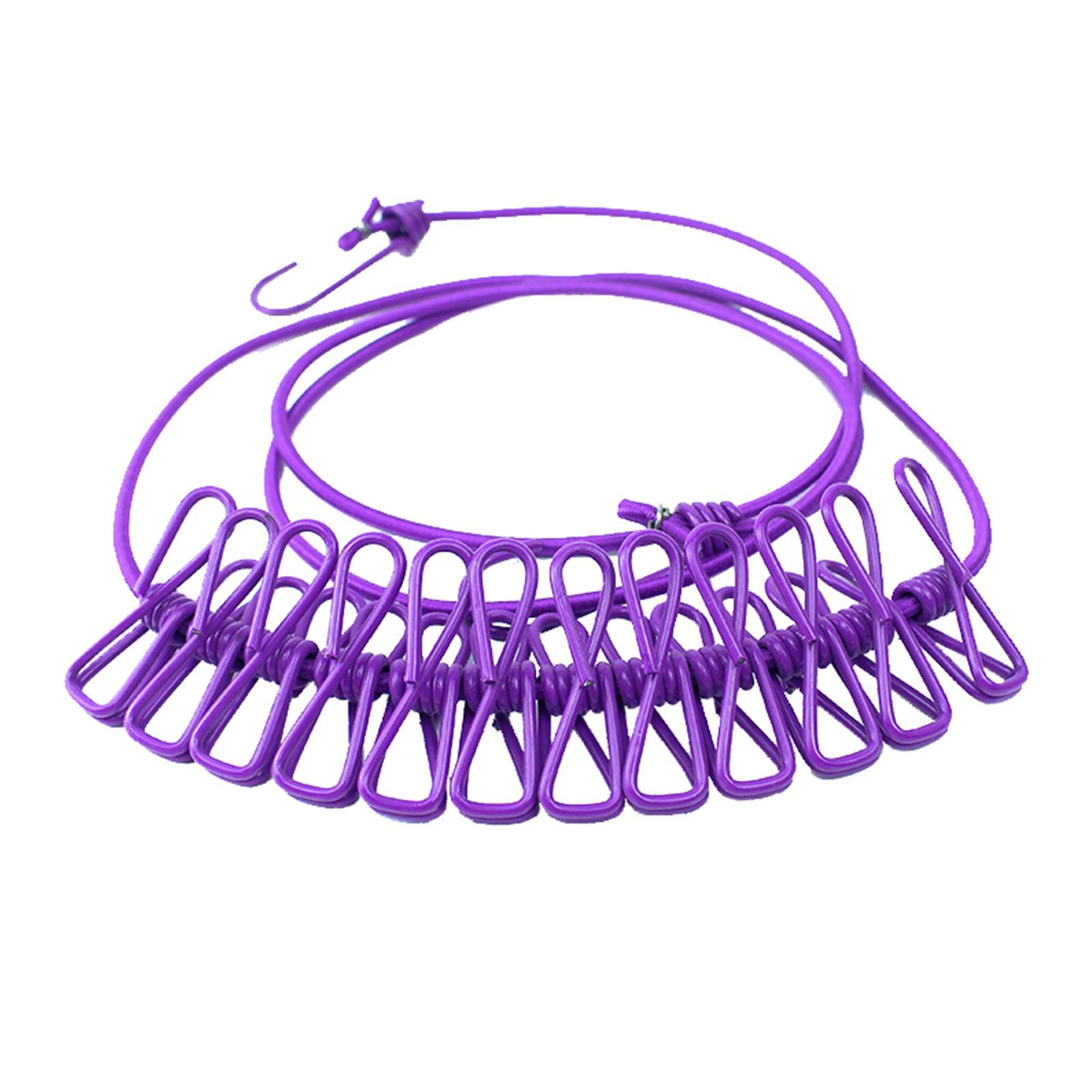 

Портативная веревка для белья с 12 прищепками, ветрозащитная дорожная веревка для белья, эластичная выдвижная эластичная веревка для белья One Size фиолетовый