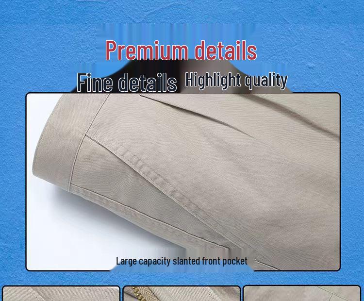 Men's Pure Cotton Double-Pleat Casual Pants - High Waist, Wide Leg, Non-Iron, Summer-Weight for Middle-Aged and Elderly.