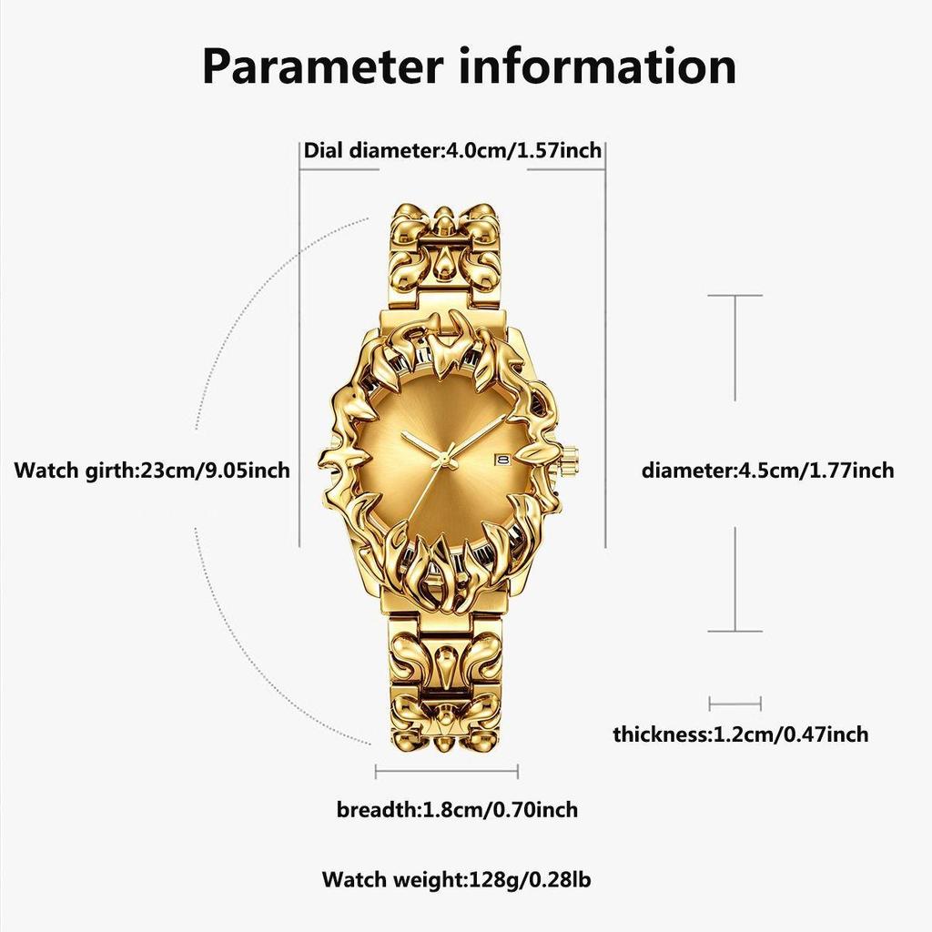 Unique Irregular Antique Claw Case Men Quartz Watch Alloy Strap Calendar Dial Hip Hop Punk Luxury Gold Wrist Clock For Gentleman